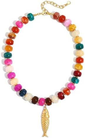 WOWORAMA Summer Beach Necklace for Women Colorful Chunky Beaded Necklaces with Sun Fish Shell Sta... | Amazon (US)