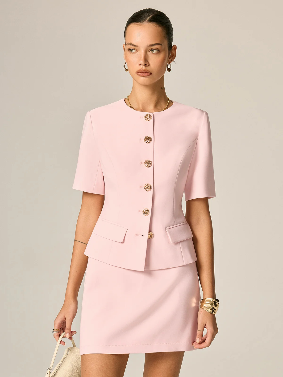 Short Sleeve Fitted Blazer & Mini Skirt Set | Commense