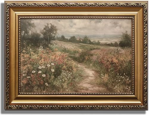 KBKBART Gold Framed Canvas Wall Art for Living Room, Vintage Countryside Wildflower Field Painting Farmhouse Decor, Retro Nature Wilderness Canvas Art Prints for Wall Decor, Rustic Landscape Wall Decor for Bathroom, Bedroom Living Room, Vintage Art Wall Decor (12"x16") | Amazon (US)