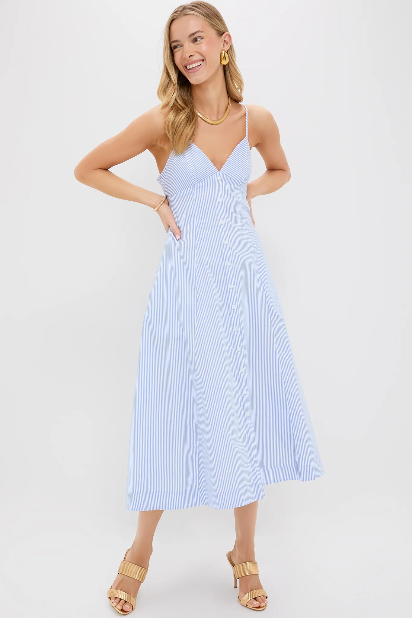 Blue Hydrangea Stripe Honor Cami Midi Dress | Tuckernuck (US)
