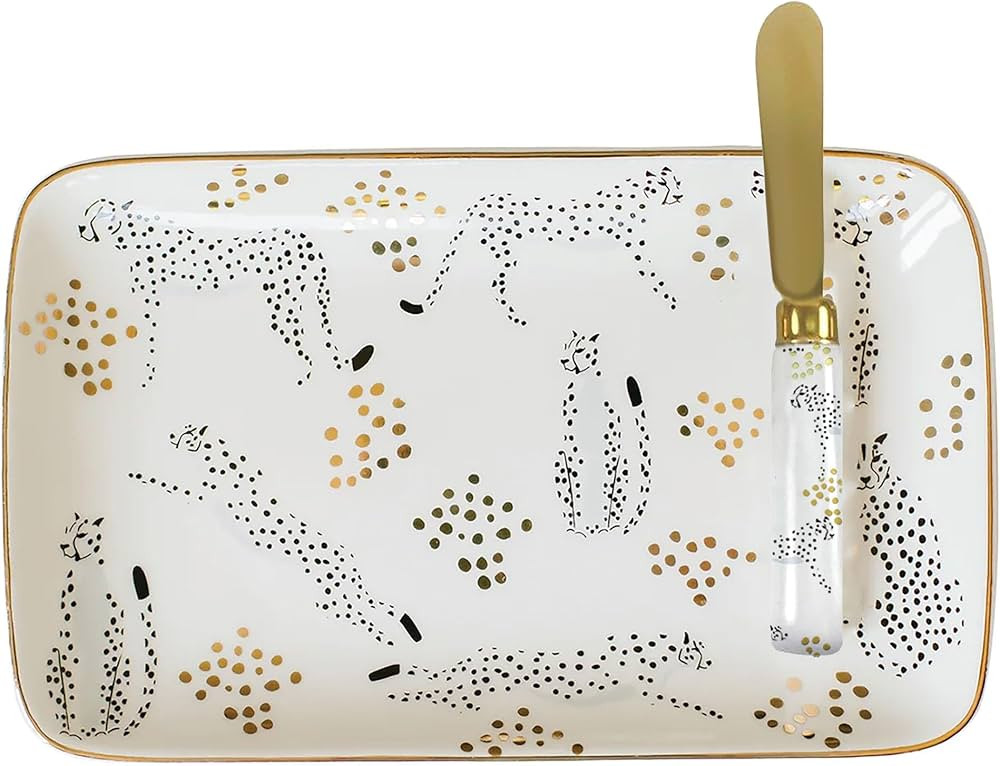 Mary Square Goldfoil Cheetah Animal Print 8 x 6 Ceramic Stoneware, Kitchen, Dinner, Cheese Board,... | Amazon (US)