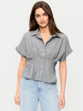 Slim Short-Sleeve Cinched-Waist Button-Down Shirt | Old Navy (US)