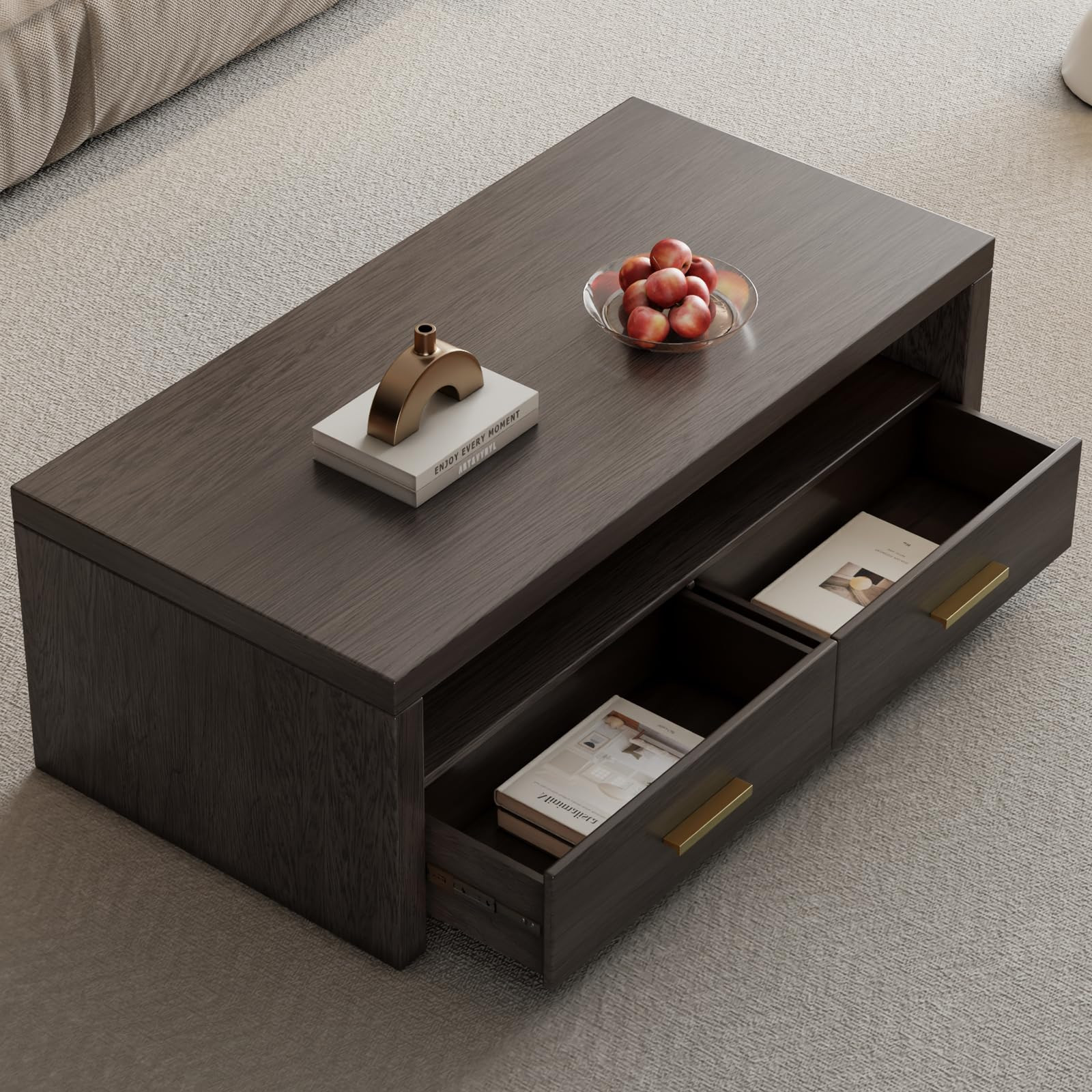 Walnut Coffee Table with Drawers Modern Center Table Storage Rectangle Side Table Living Room Table for Living Room Apartment | Amazon (US)