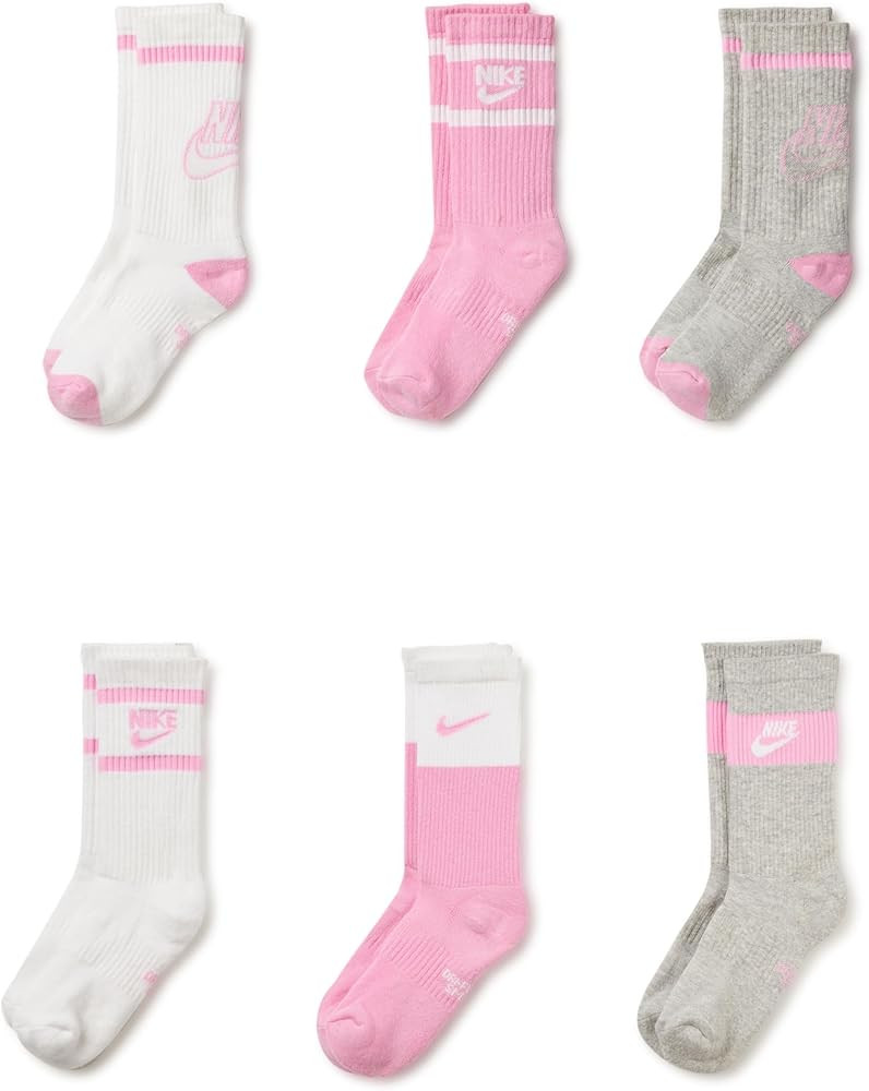Amazon.com: Nike Unisex Kids Everyday Cushioned Crew Socks (6 Pairs), White/Pink/Grey, Small : Cl... | Amazon (US)
