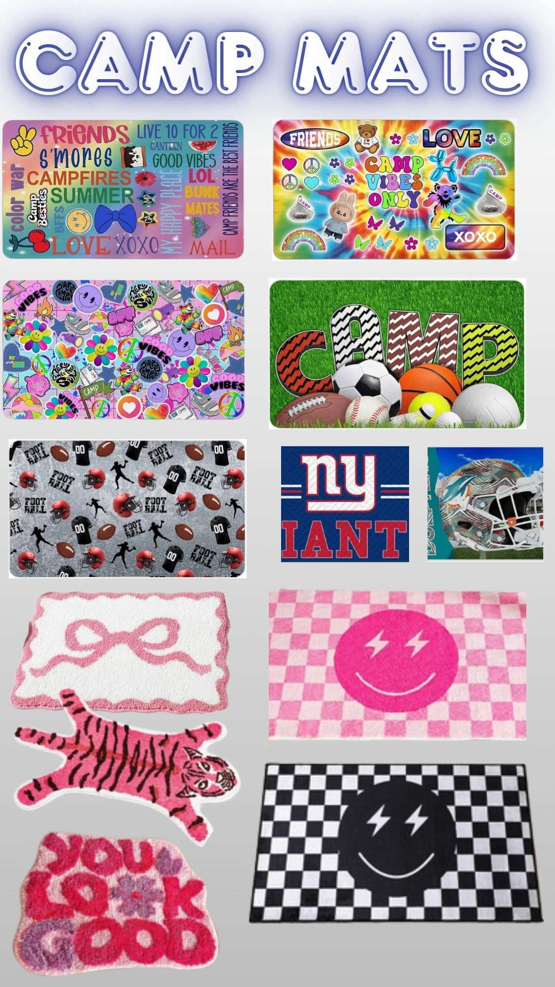 Camp Mats are a thing for alot of campers.  They love stepping out of their bed onto something soft on the floor.  Here are some ideas.  

I have personal ones as well.  DM me for details on those.  

 #LTKmomlife #LTKHome #LTKKids