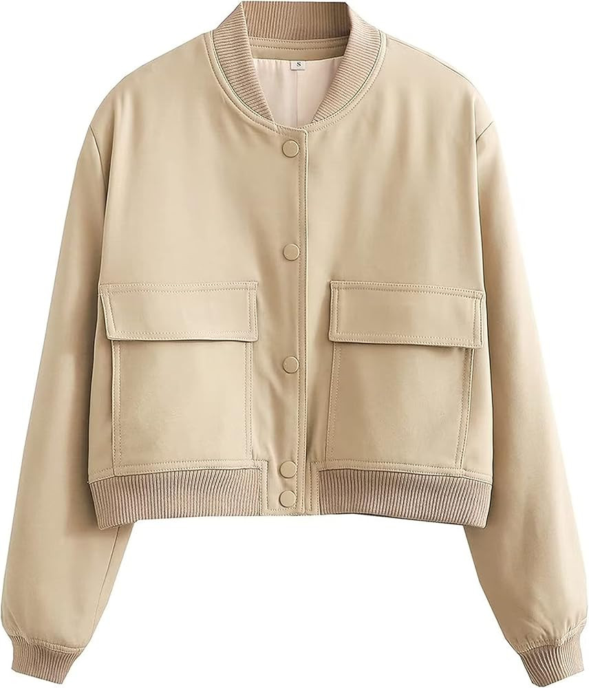 Hvewarm Women's Bomber Jacket With Buttons Casual Varsity Jacket Baseball Jacket Long Sleeve With... | Amazon (US)