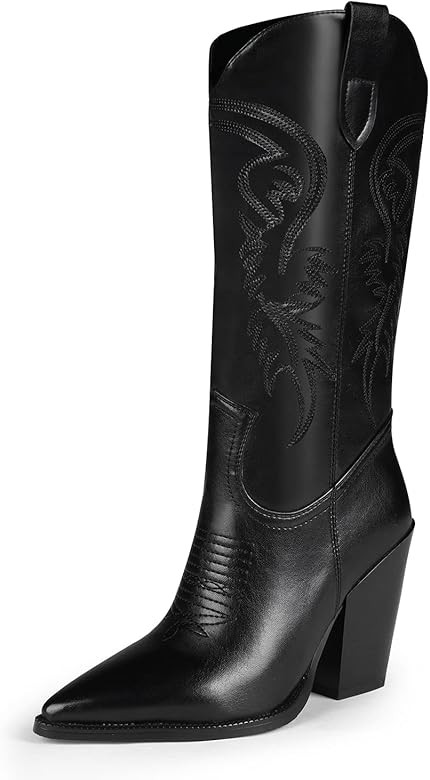 ISNOM Cowboyl Boots Cowgirl Boots for Women, Pointed Toe Chunky Heel Western Boots | Amazon (US)