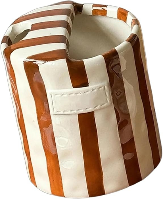 Ceramic Mug with Sip Hole, Retro Striped Hand-Painted 10oz Coffee Cup, Heat-Resistant Non-Slip fo... | Amazon (US)