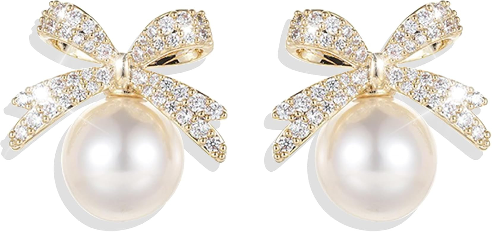 Bow Earrings for Women Trendy Sparkly Rhinestone Chain Tassel Earrings Bow Pearl Dangle Earrings ... | Amazon (US)