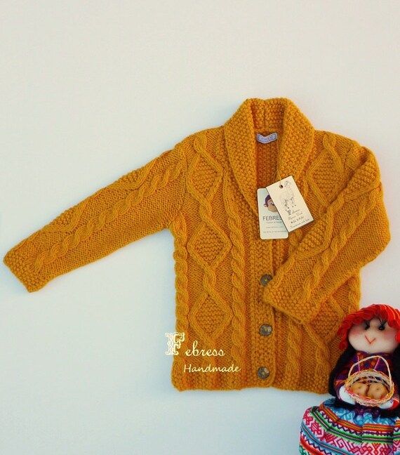 ALPACA jacket, hand knitted sweater,cardigan, unisex baby, mustard, corn, Ready to ship. Febress bab | Etsy (CAD)