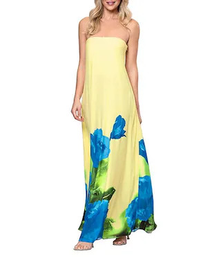 Strapless Floral Print Gown | Dillard's