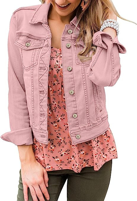 LookbookStore Women's Basic Long Sleeves Button Down Fitted Denim Jean Jackets | Amazon (US)