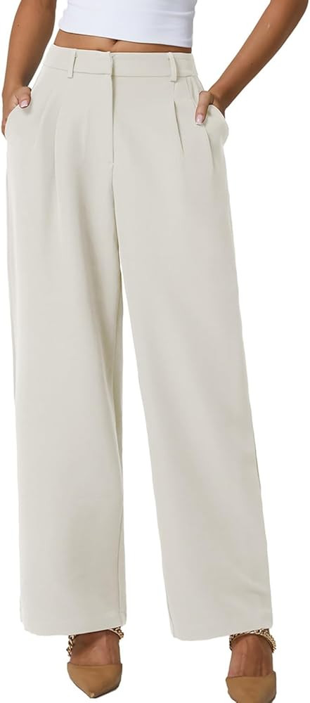 QINSEN Wide Leg Dress Pants for Women High Waisted Wrinkle Free Work Pants with Pockets Casual Sl... | Amazon (US)