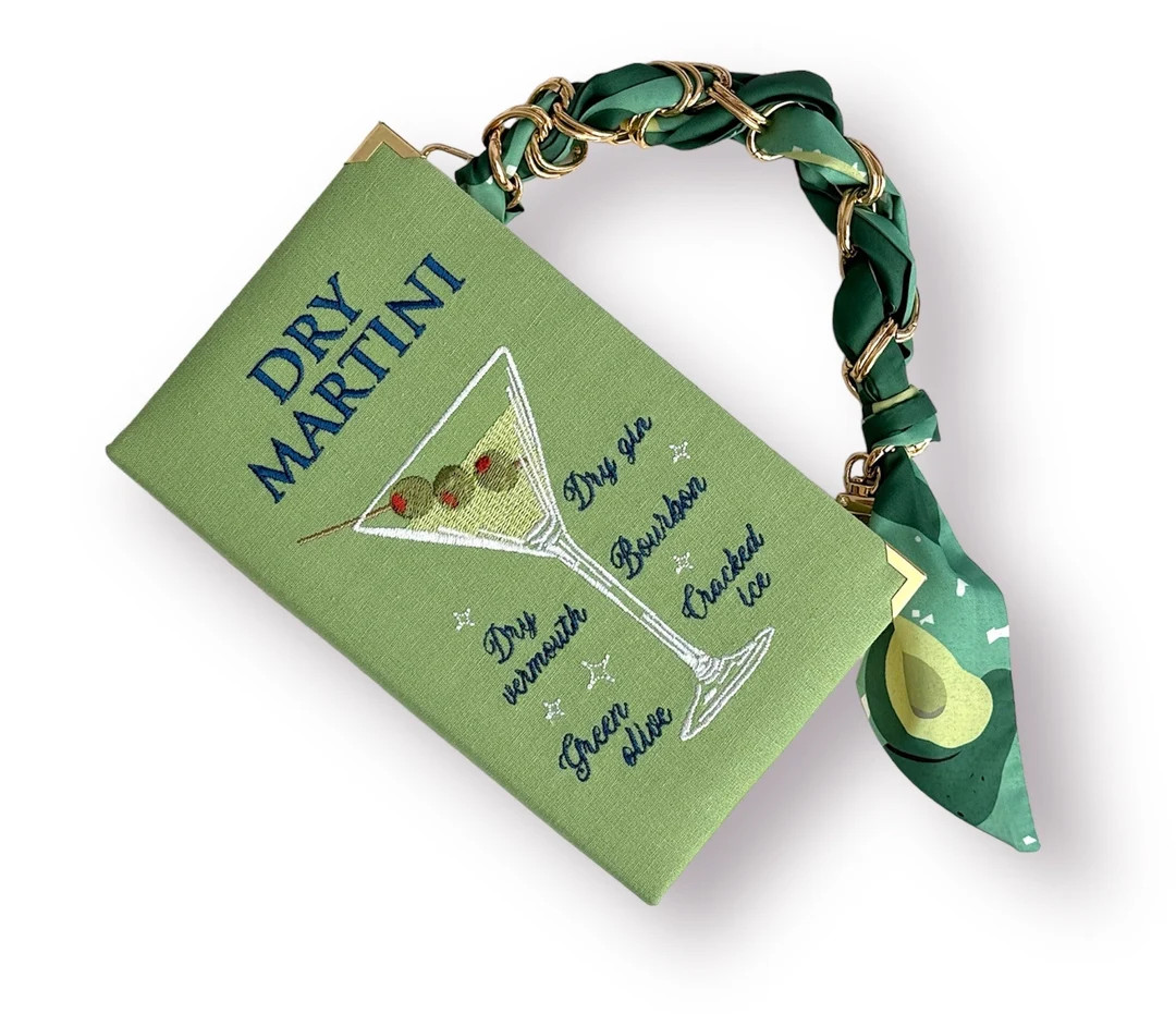 Embroidered Martini Book Bag Clutch, Green and Gold Evening Purse - Etsy | Etsy (US)