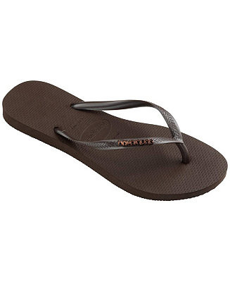 Women's Slim Logo Metallic Round Toe Sandals | Macy's
