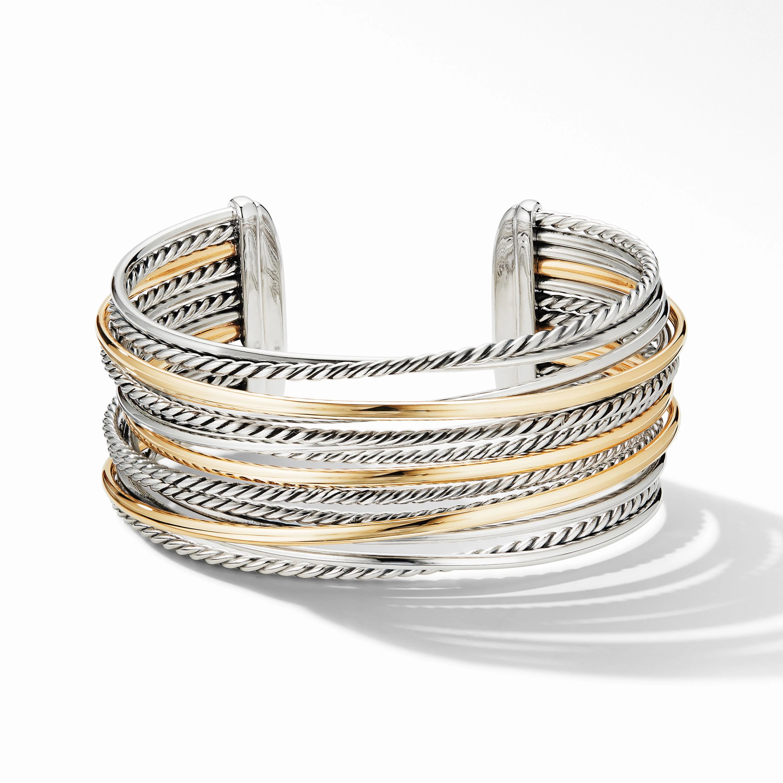 Crossover Cuff Bracelet in Sterling Silver with 18K Yellow Gold | David Yurman