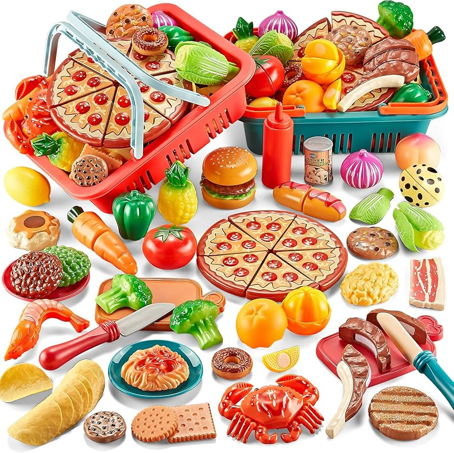 Play Food Sets for Kids Kitchen-80PC Pretend Food with 2 Kids Picnic Basket, Toy Food with Pizza ... | Amazon (US)