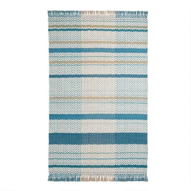 Blue and White Zigzag Stripe Woven Area Rug | World Market