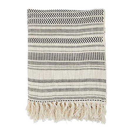 Fennco Styles Block Print Cotton Throw Blanket with Tassel 50 W x 60 L – Natural Blanket for Couch B | Walmart (US)