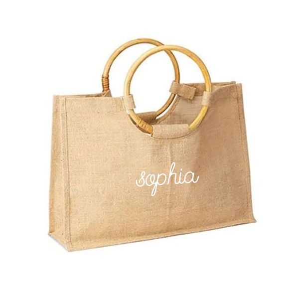 Custom Jute Carryall with Bamboo Handle | Sprinkled With Pink