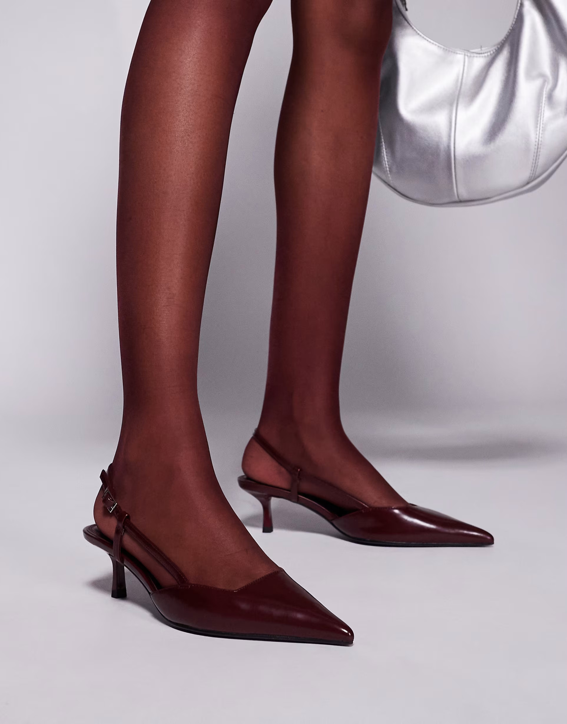 ASOS DESIGN Strike slingback kitten heeled shoes in burgundy | ASOS (Global)