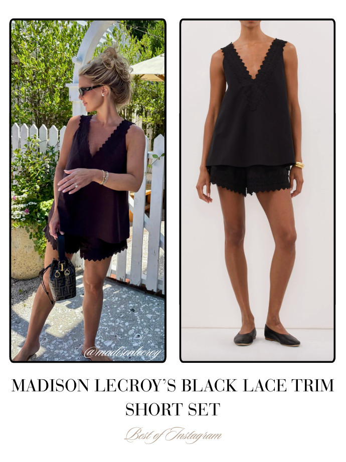 Madison LeCroy's Black Lace Trim Short Set 📸 + Info= @madisonlecroy 

 