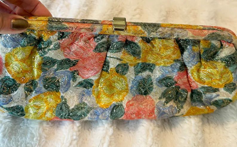 BEAUTIFUL Vintage Pouch Clutch Purse Floral Pink and Gold Embroidery Silk Satin Bag Wallet, Top C... | Etsy (US)