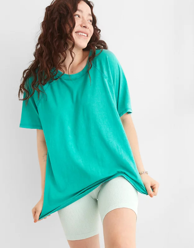 Aerie Distressed Raglan Boyfriend T-Shirt | American Eagle Outfitters (US & CA)
