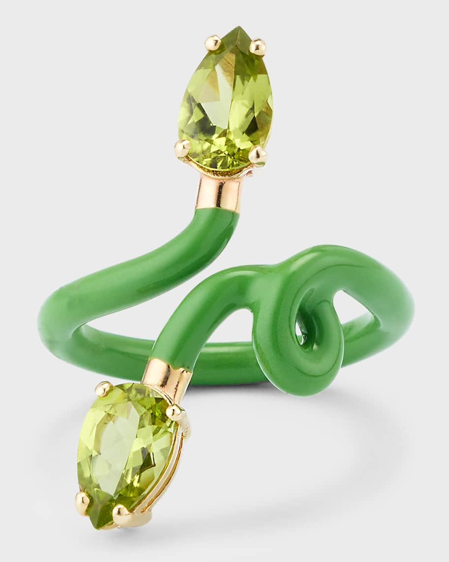 Bea Bongiasca Double Vine Tendril Ring with Green Enamel and Drop-Cut Peridot | Neiman Marcus