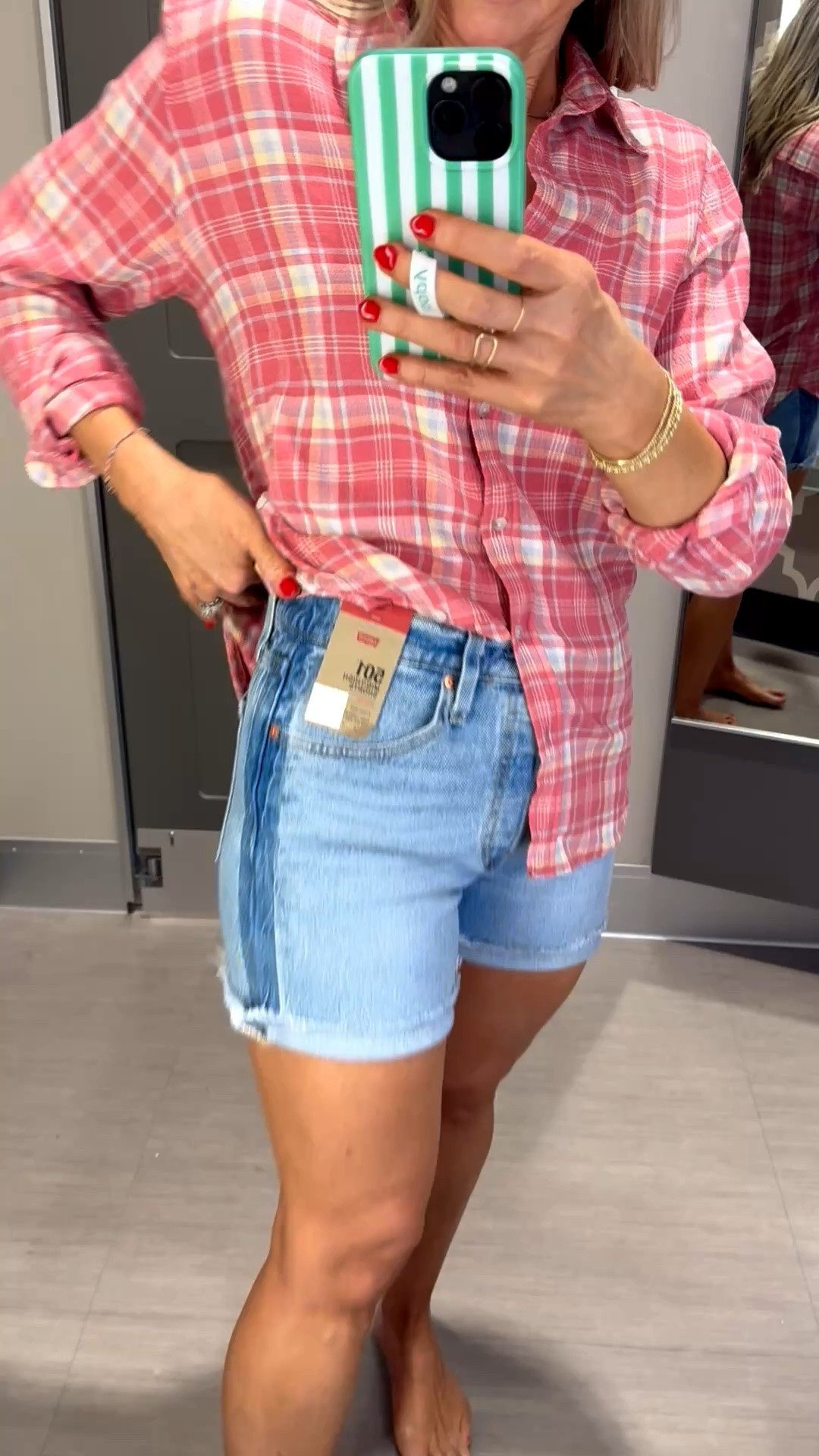 Obsessed with these Levi’s shorts! On sale at Target 🎯 This flannel is breezy and perfect for going into summer. 
5’7”/140 size 28

#LTKootd #LTKSeasonal #LTKmomlife