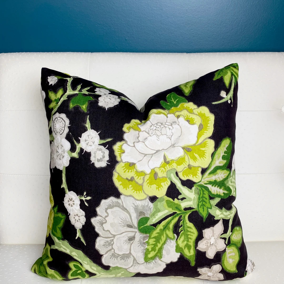 Schumacher Bermuda Blossoms Pillow Cover - Green Black Pillow Cover - Floral Pillow Cover - Lime ... | Etsy (US)