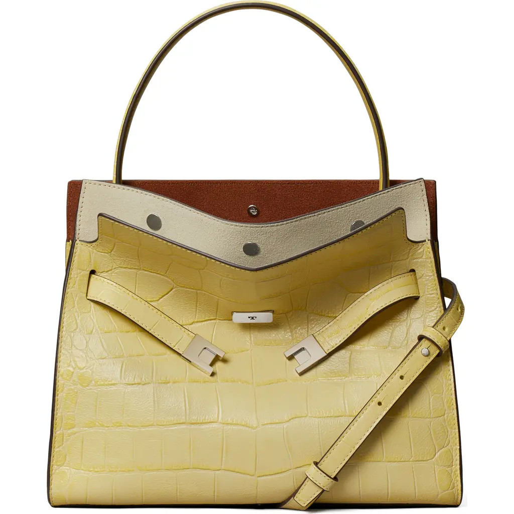 Tory Burch Lee Radziwill Croc Embossed Leather Tote in Yellow Sky at Nordstrom | Nordstrom