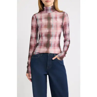 rag & bone Yana Plaid Turtleneck Top in Red Multi at Nordstrom, Size Small | Nordstrom