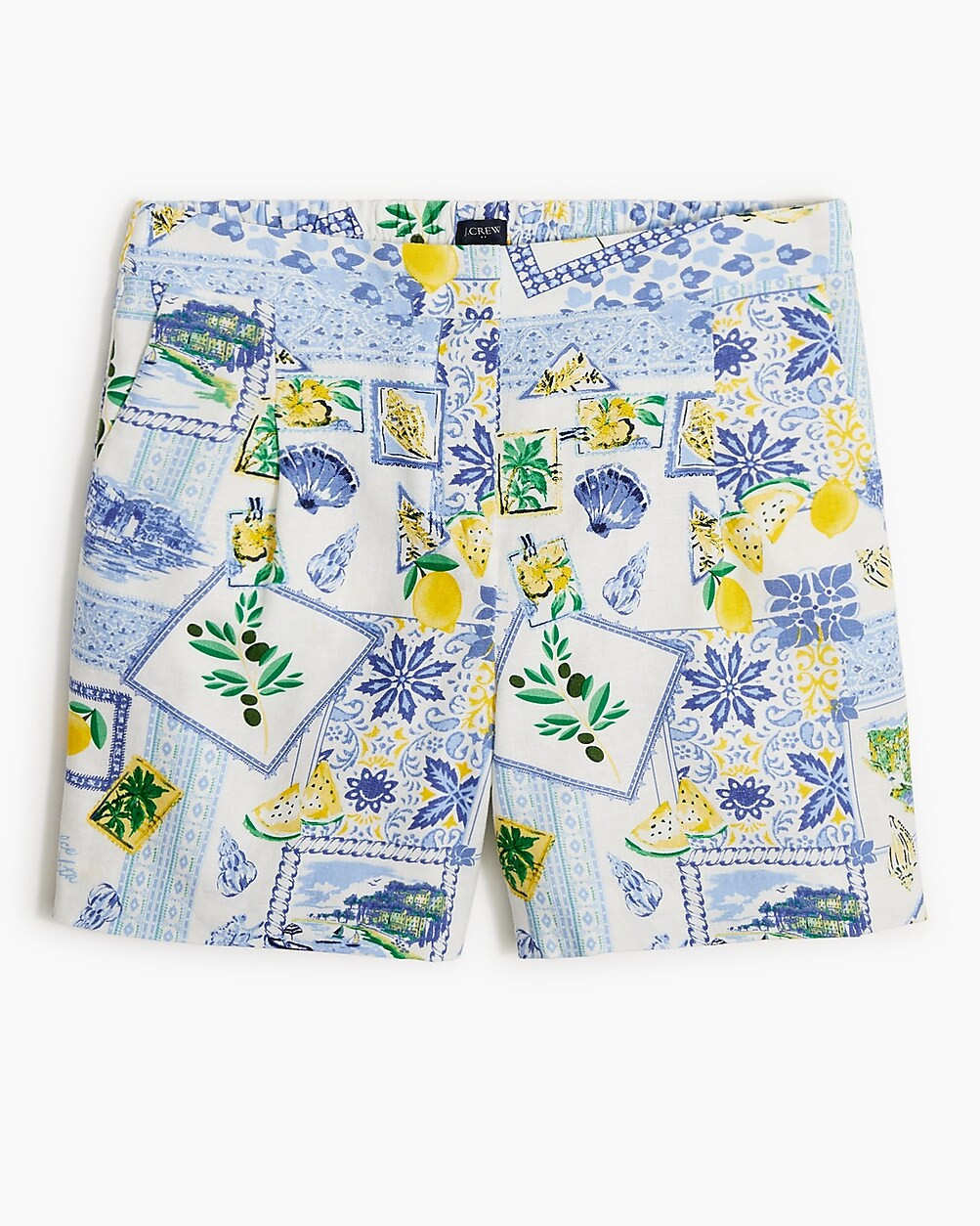 Printed elastic-back linen-blend pleated short | J.Crew Factory