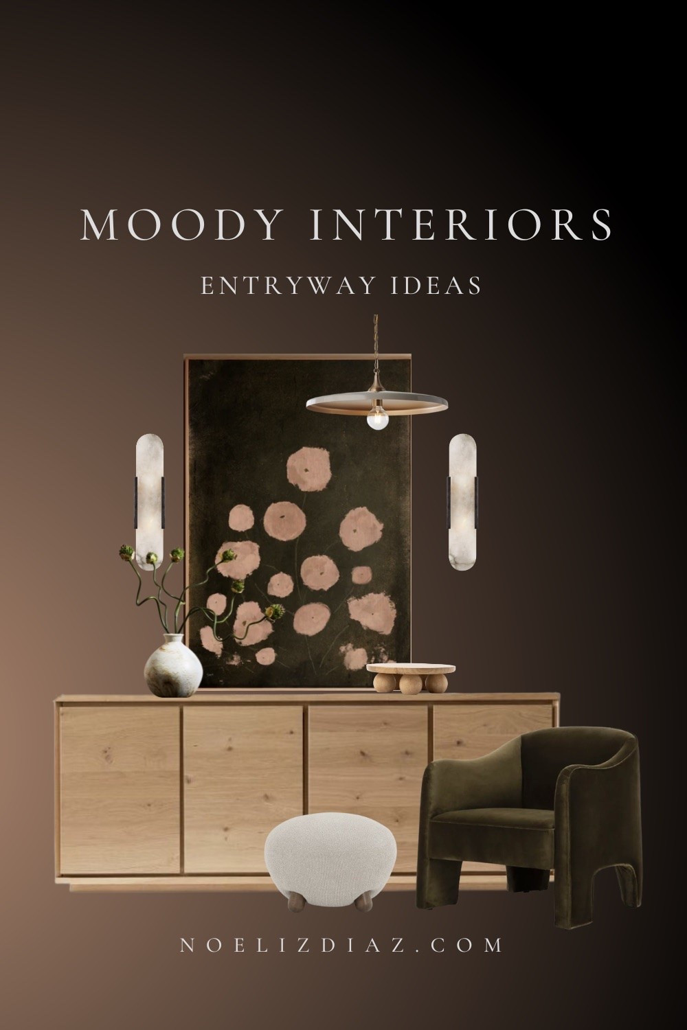 First impressions start at the front door ✨ Giving your entryway a moody, sophisticated upgrade with rich textures, warm wood tones, and statement lighting. I am completely obsessed with how this velvet accent chair pairs with the light oak sideboard! #home #entryway #moody

#LTKHome #LTKdayinmylife #LTKSaleAlert