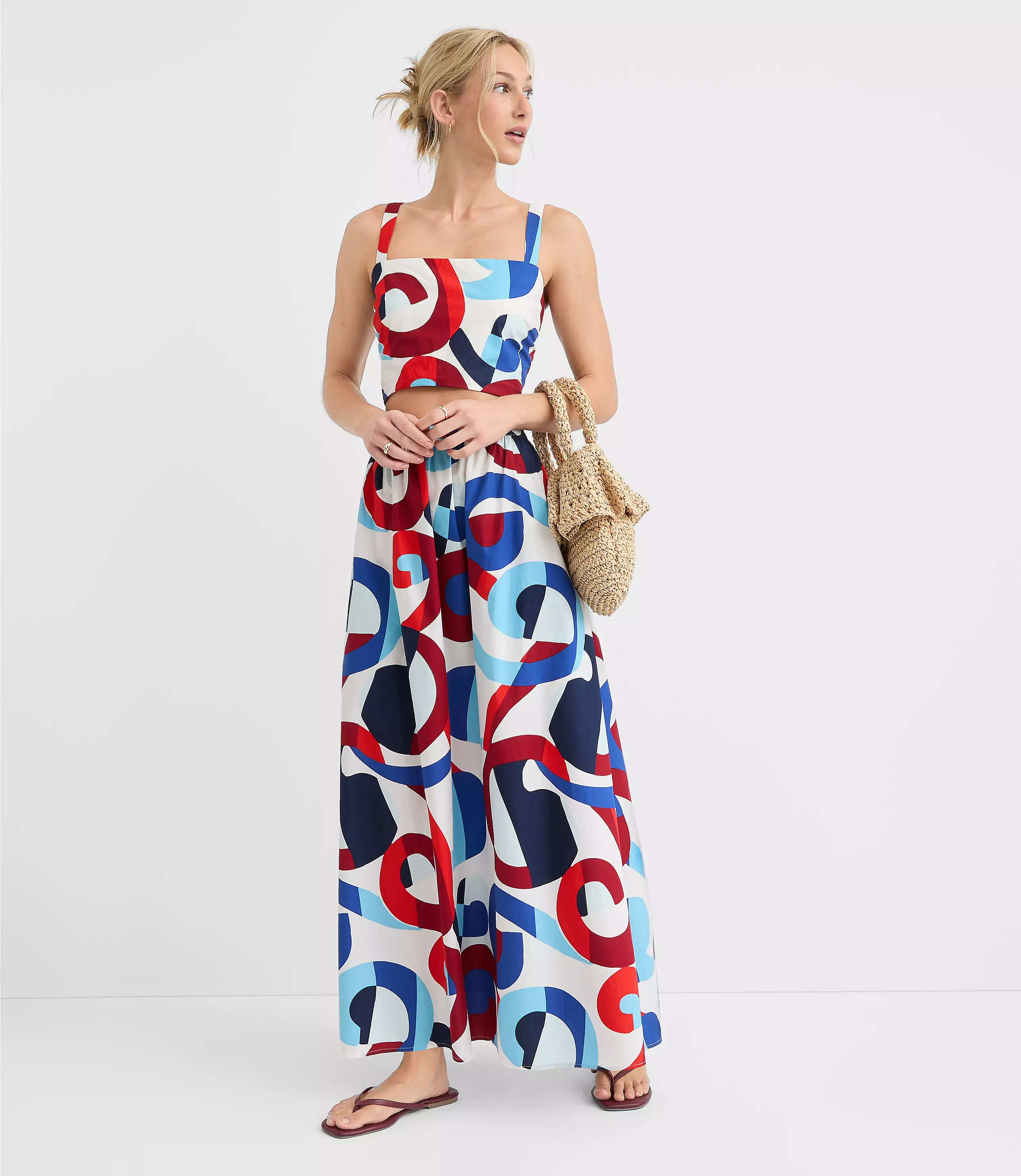 LOFT Beach Swirl Poplin Maxi Pocket Skirt | LOFT