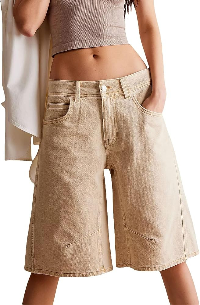 Knee Length Baggy Jorts Women Straight Leg Denim Bermuda Shorts Low Rise Jean Shorts with Pockets | Amazon (US)