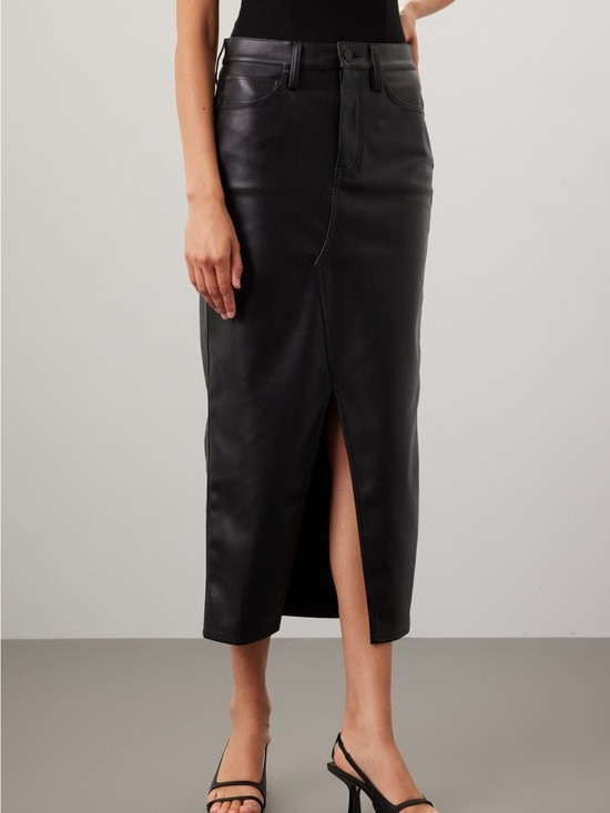 Black Faux Leather Midi Pencil Skirt with Front Slit | Poshmark
