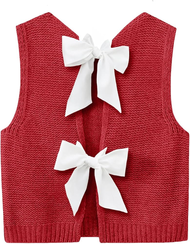 Imily Bela Womens Sweater Vest Top Summer Bow Tie Back Sleeveless Casual Knit Crop Tank Tops | Amazon (US)