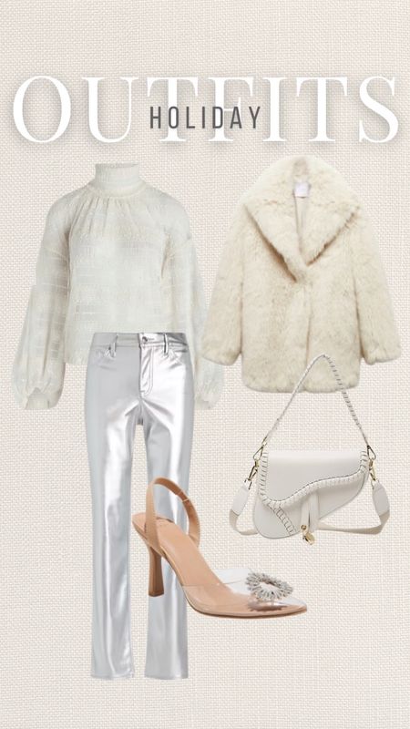Holiday outfit idea
Metallic pants
Faux fur
Target heels 
