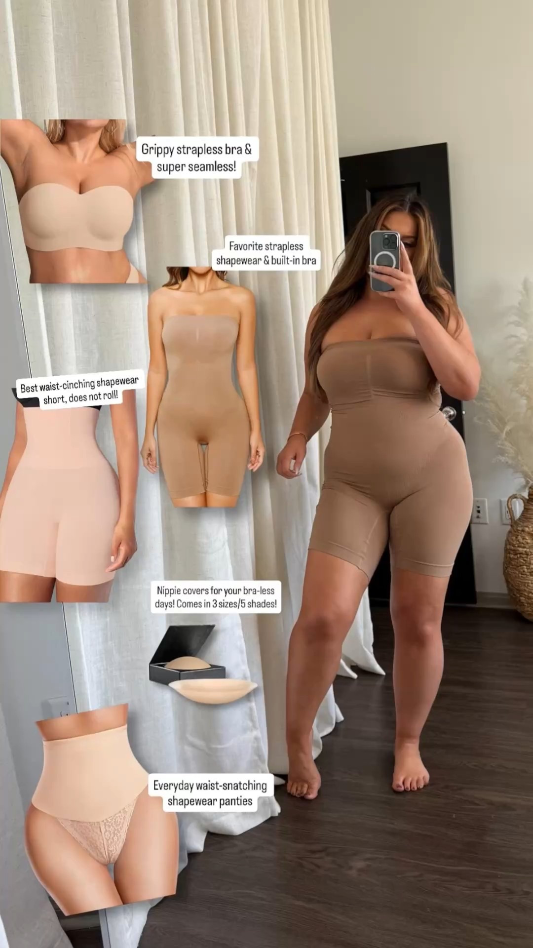 My TOP TIER Favorite Shapewear & Undergarments! 🤎 My Sizing: L in the strapless shapewear, everyday shapewear panty, M/L in the shapewear short, Nippie covers: Size 2, Bra: 36DD


#LTKMidsize #LTKFindsUnder50 #LTKStyleTip