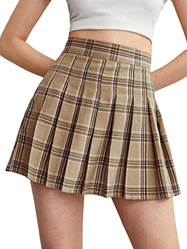WDIRARA Women's Plaid High Waist Pleated Skater A Line Uniform Mini Skirt | Amazon (US)