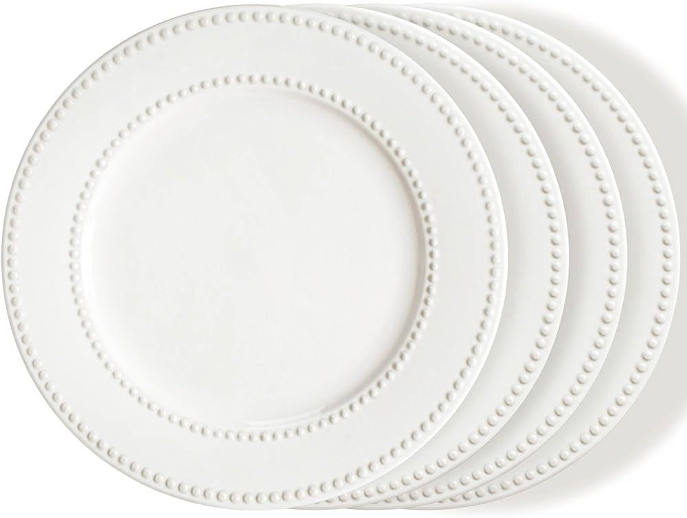 Wareland Dinner Plates Set of 4, 10.5 inch White Ceramic Plates, Embossed Salad Plates, Serving P... | Amazon (US)
