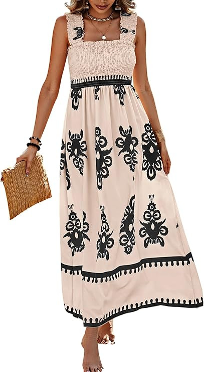 PRETTYGARDEN Womens Summer Boho Maxi Dress 2026 Casual Sleeveless Square Neck Floral Aline Smocke... | Amazon (US)