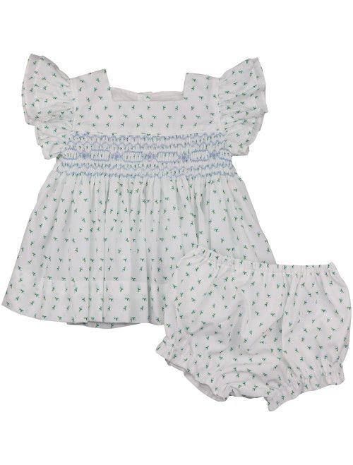 Blue Rosebud Smocked Diaper Set - Shipping Early April | Cecil and Lou