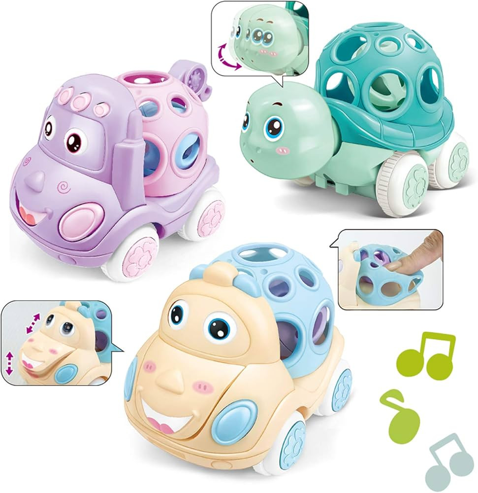ZMZS Baby Car Toys for 6 to 12 Months,Infant Soft Rubber Push and Go Vehicles,Toddler Rattle Roll... | Amazon (US)