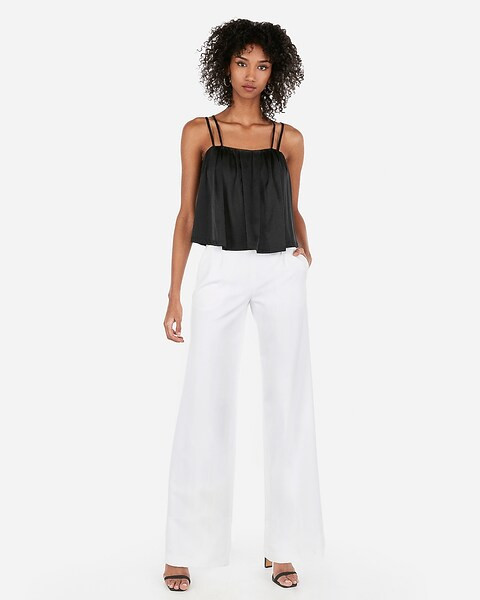 satin flowy cropped strappy cami | Express