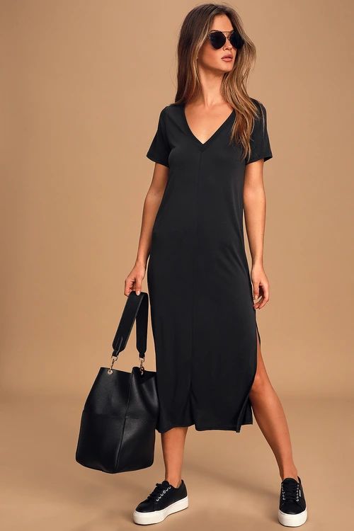 Keep Your Cool Washed Black Midi T-Shirt Dress | Lulus (US)