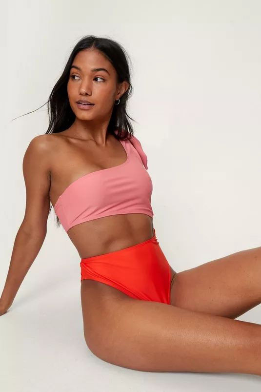 Recycled Color Block Tie Cut Out Swimsuit | Nasty Gal (US)