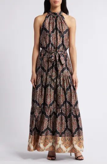 Paisley Print Sleeveless Stretch Satin Maxi Dress | Nordstrom